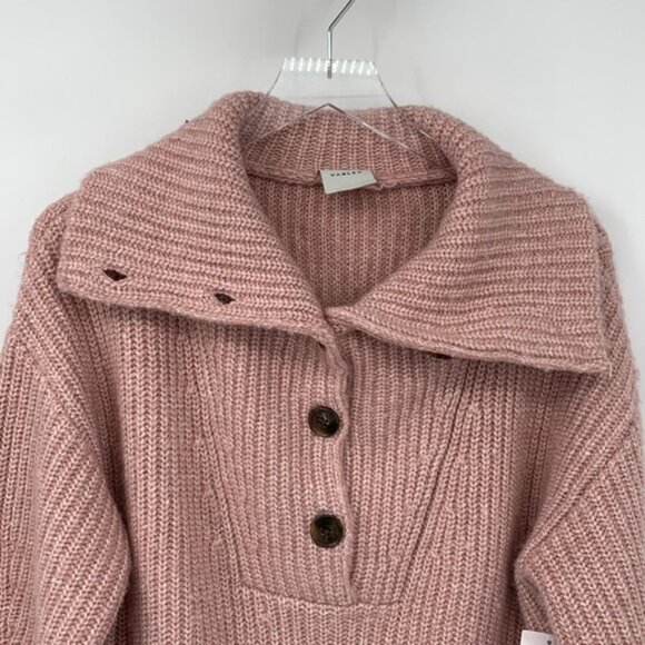 Varley Peverel chunky cozy knit sweater ribbed button henley pink heather new M - Picture 3 of 6